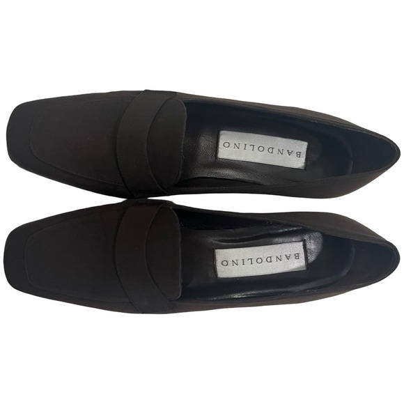 Vintage Chocolate Brown Bandolino Spainish Square Toe Slip Loafers Chunky Heel - Picture 1 of 7